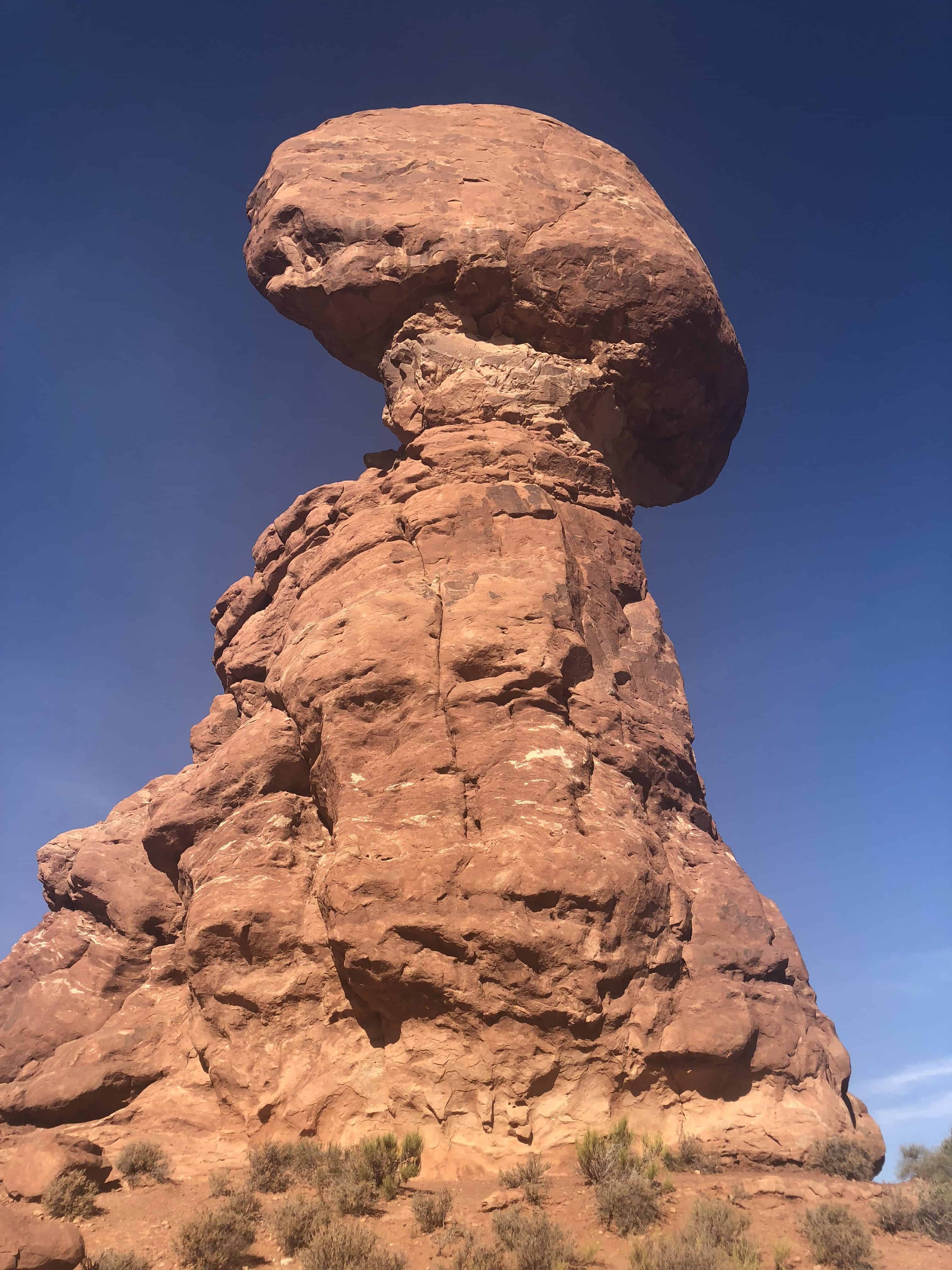 Balanced rock is a rock formation in Arches National Park, Utah.