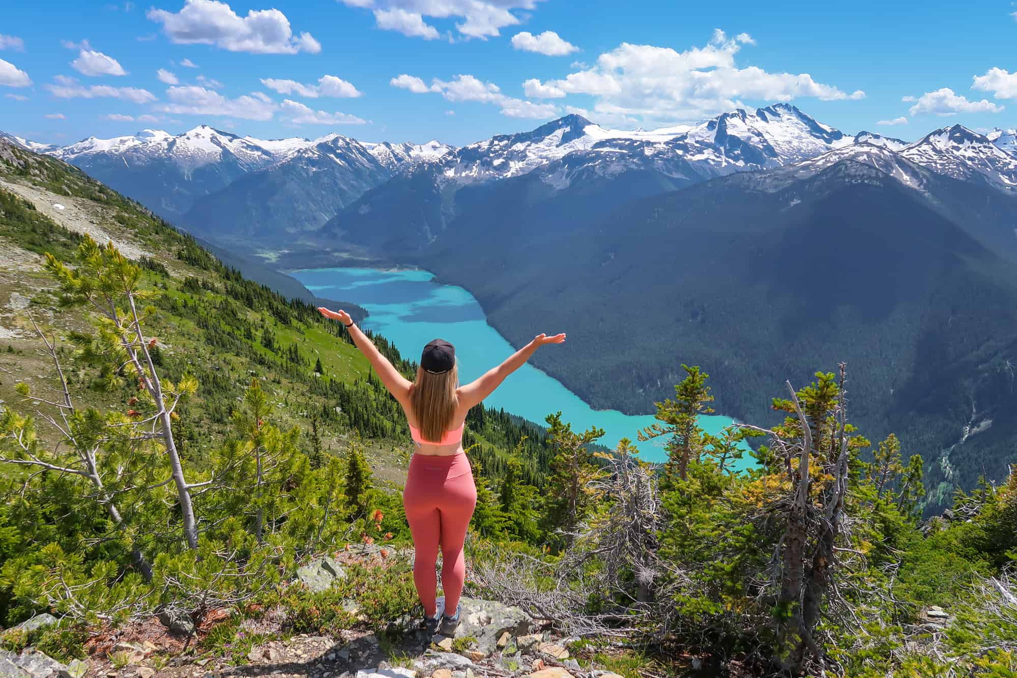 Rachael on the High Note Trail overlooking Cheakamus Lake in Whistler.
