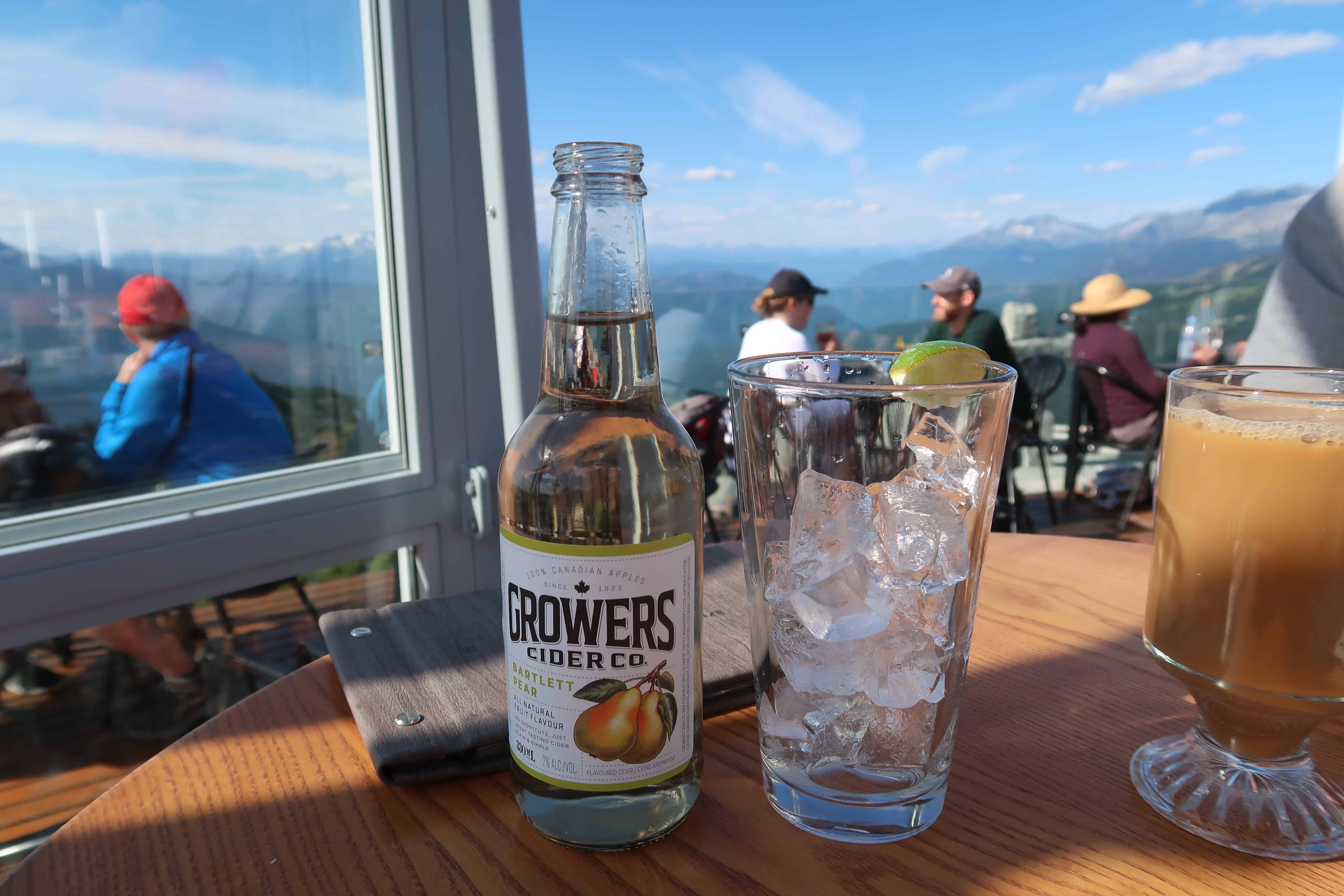 Photo of a cider bottle at the Umbrella Bar on Whistler Mountain