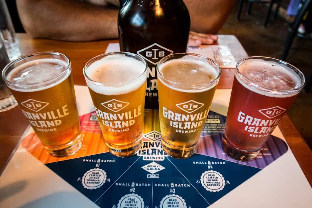 Beer flight at Granville Island Brewing Company