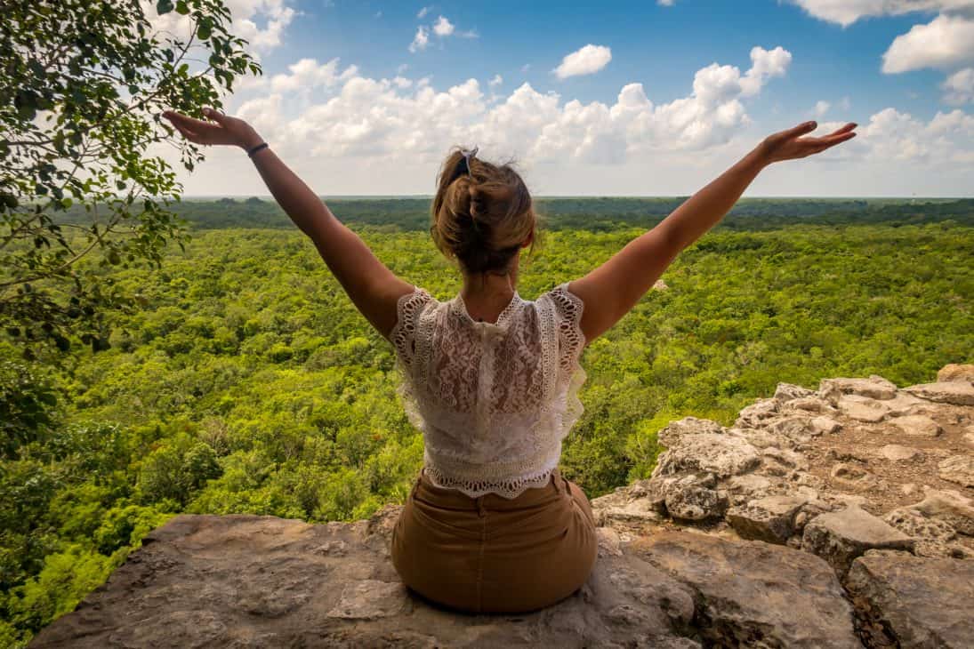 Top of the big pyramid in Coba Ruins