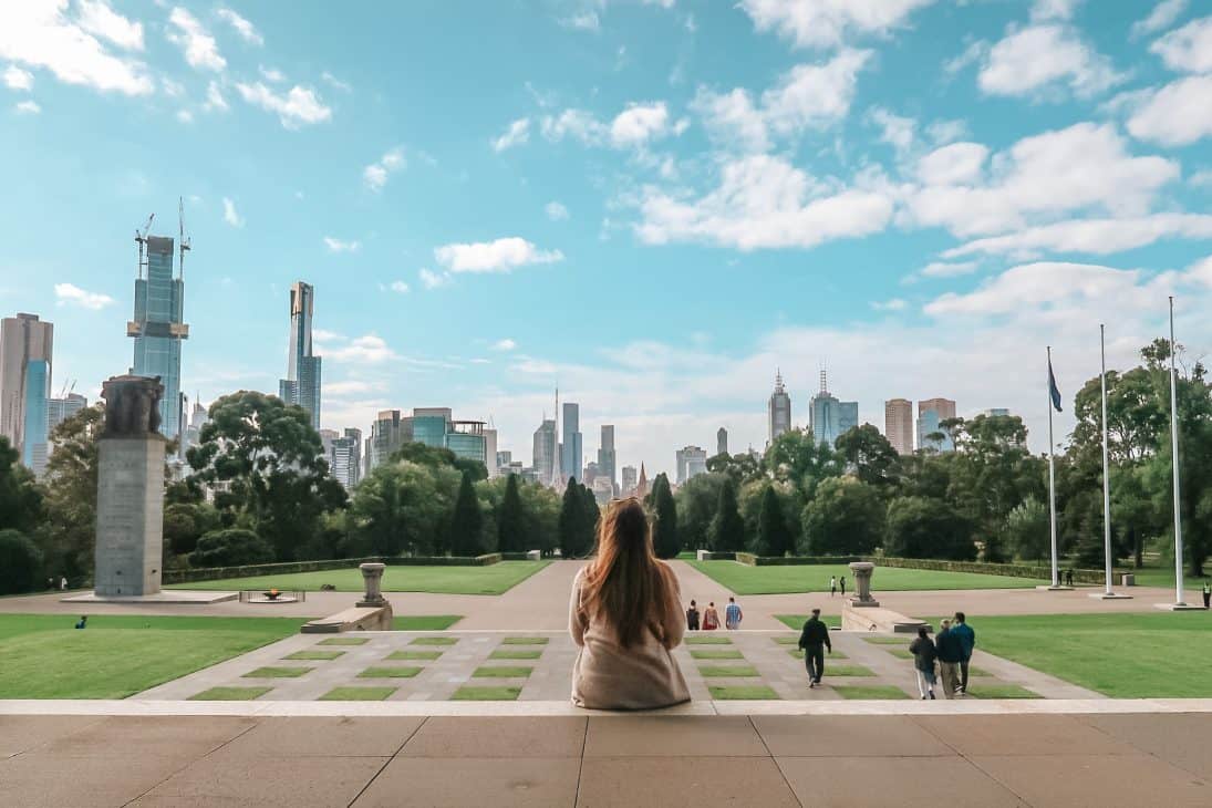 The Shrine of Remembrance is the perfect place to go for the ultimate skyline of Melbourne