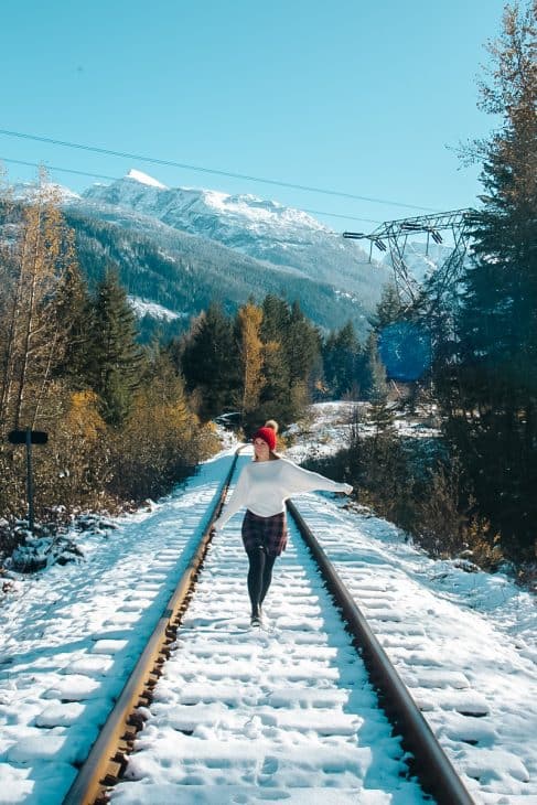 Snow covered train tracks in Whistler, Canada