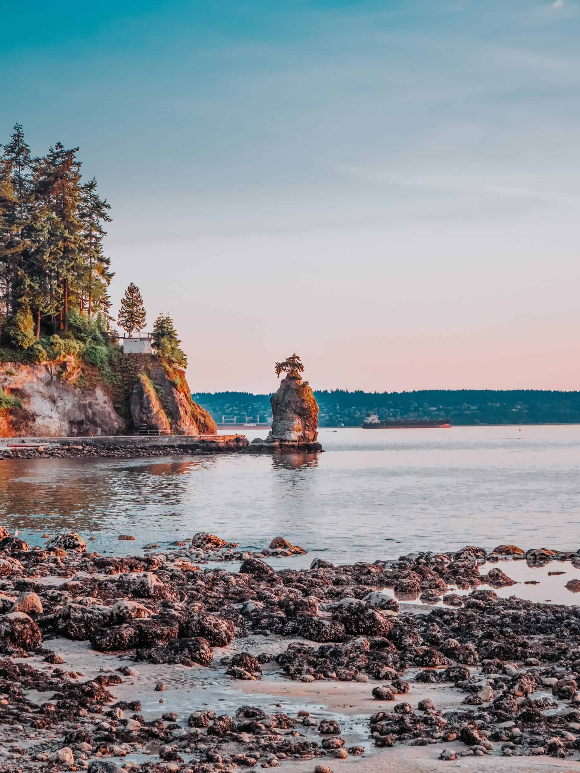 Siwash Rock at sunset inside Stanley Park