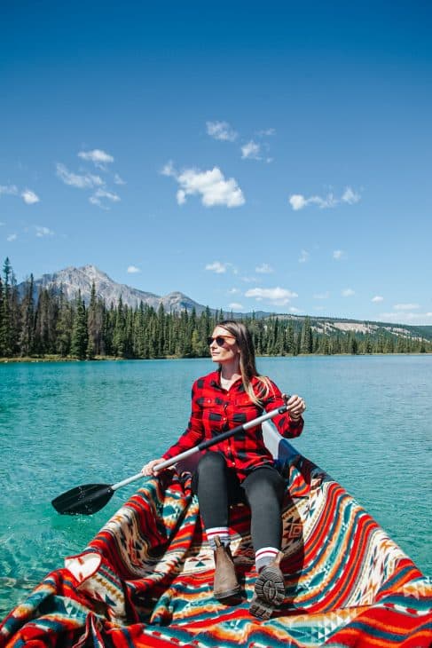Canoeing on Lake Beauvert, Jasper Park Lodge.
