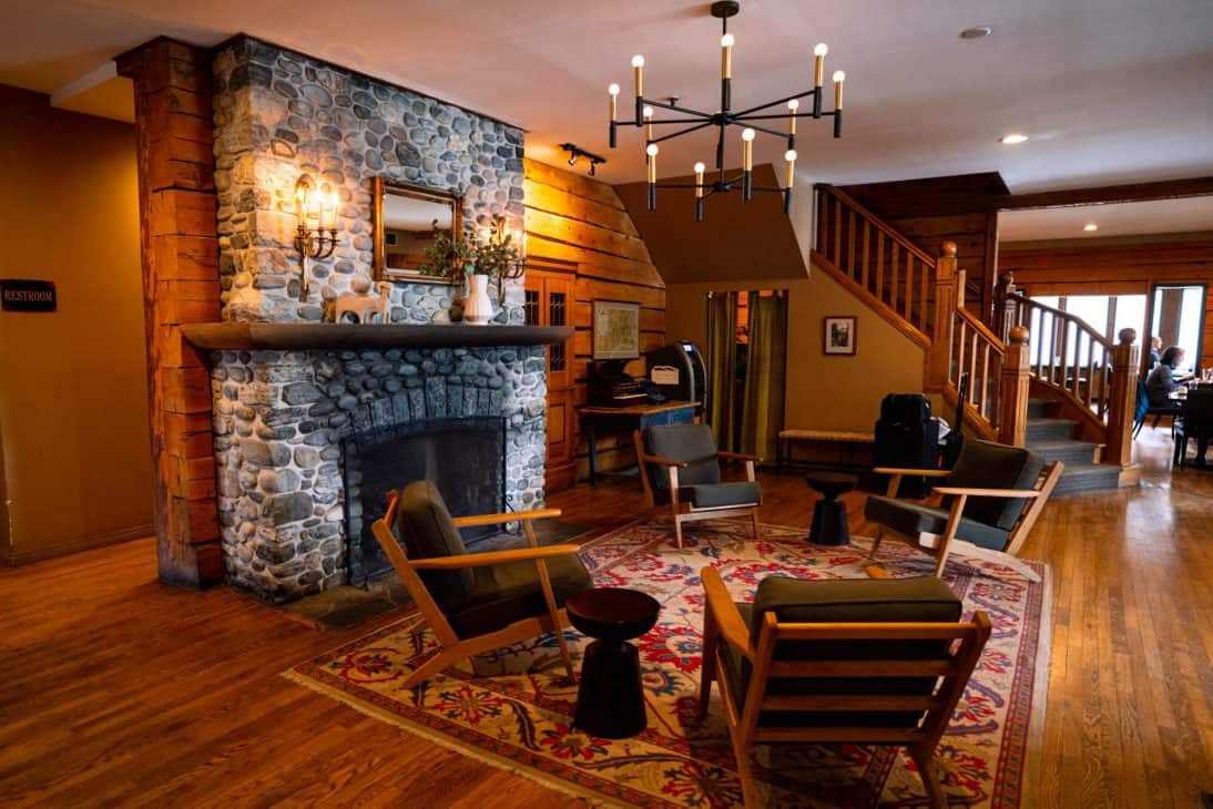 The main lodge and front desk at Emerald Lake Lodge.