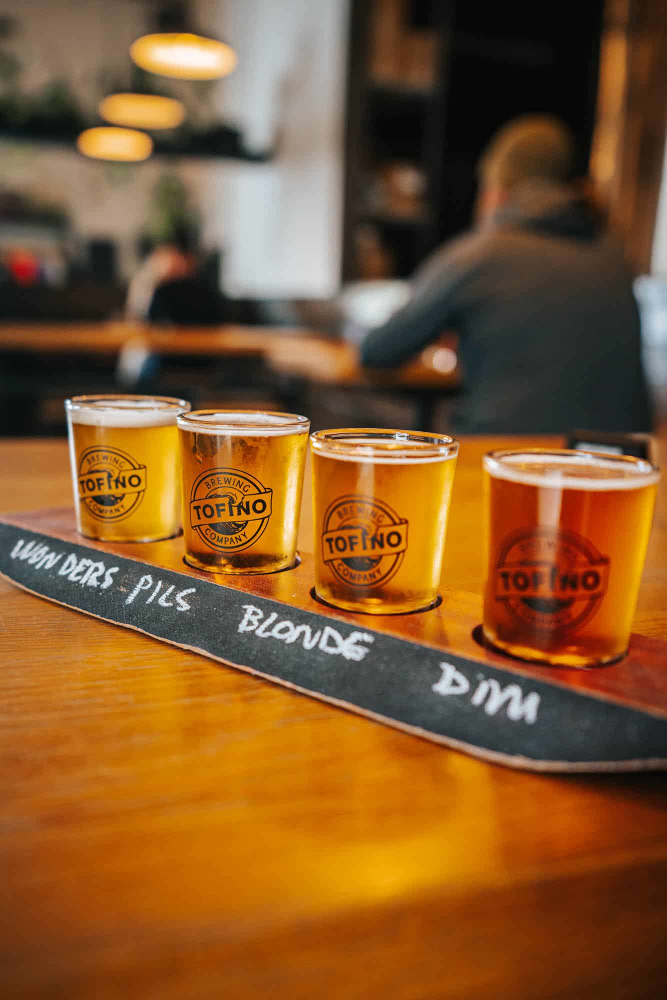 A flight of four beers at Tofino Brewing Company, British Columbia