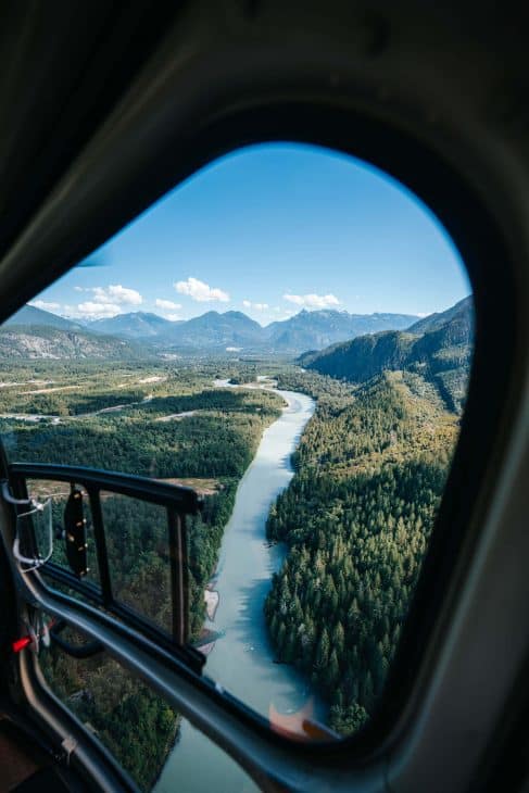 Views of the Squamish River from helicopter.