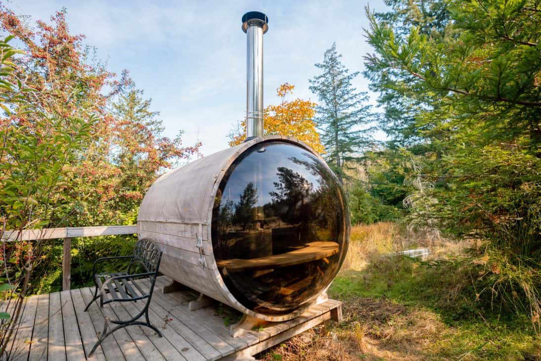 The barrel sauna at Salty Pear, Salt Spring Island. 
