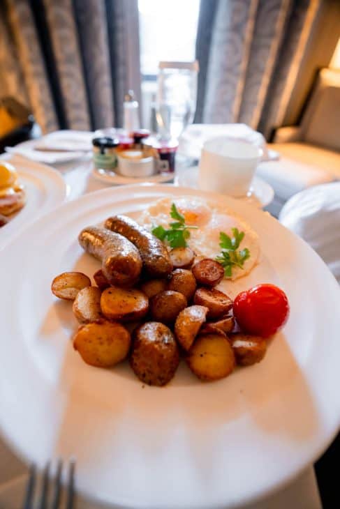 In-room dining breakfast at Fairmont Hotel Vancouver. 