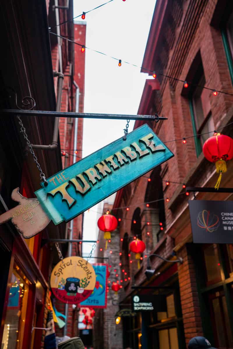 The colourful shop signs lining Fan Tan Alley in Victoria's China Town.
