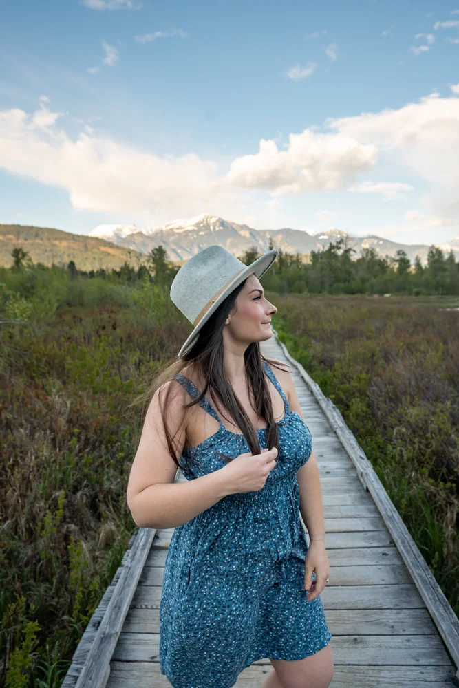 Rachael on the boardwalk at One Mile Lake near Pemberton, BC.