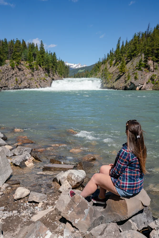 Rachael at the Bow Falls lookout in Banff.