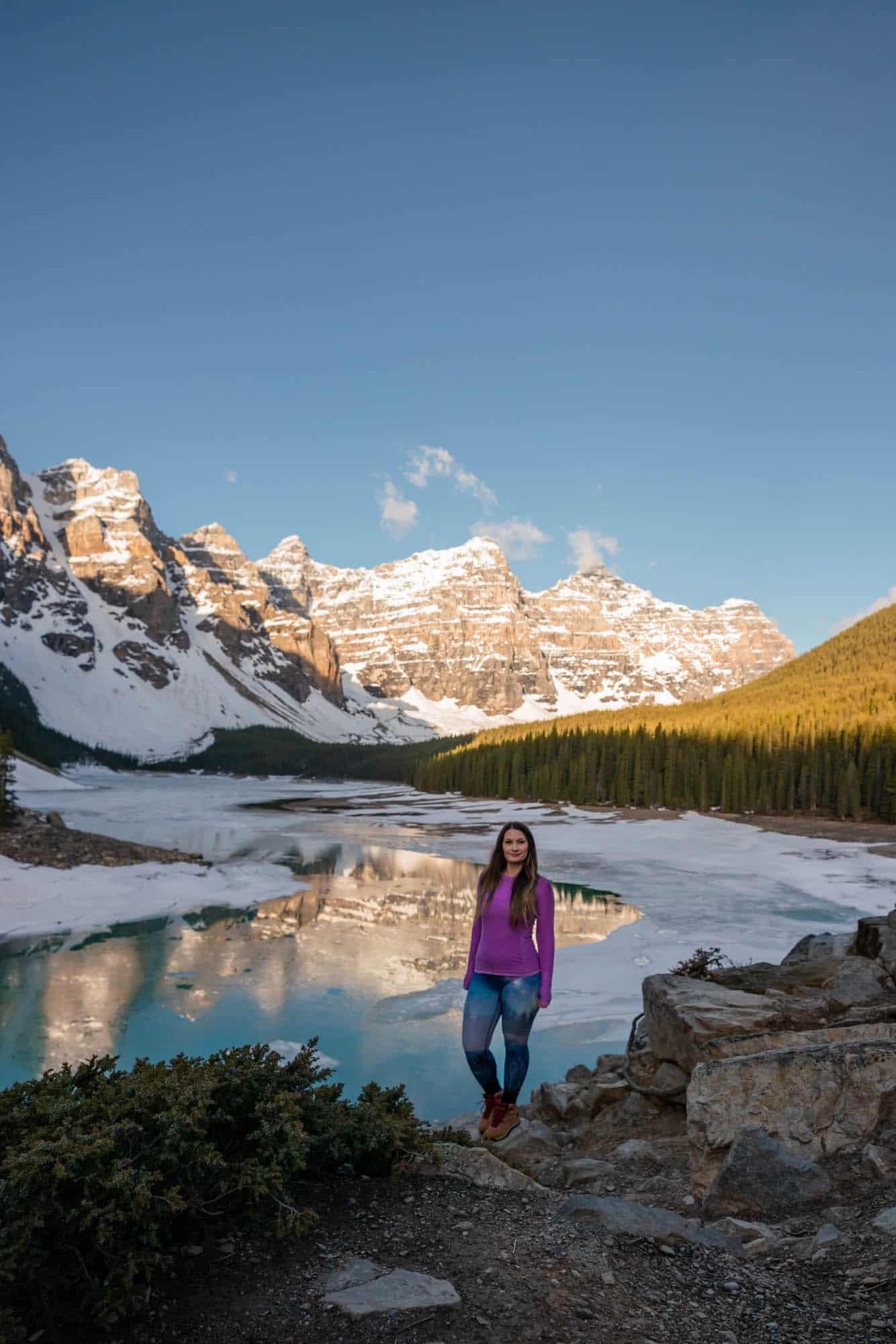 Rachael at Moraine Lake at sunrise. 