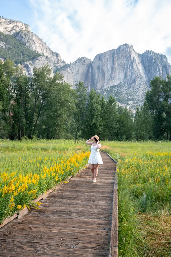 Rachael walking through the Tuolumne Meadows in Yosemite National Park